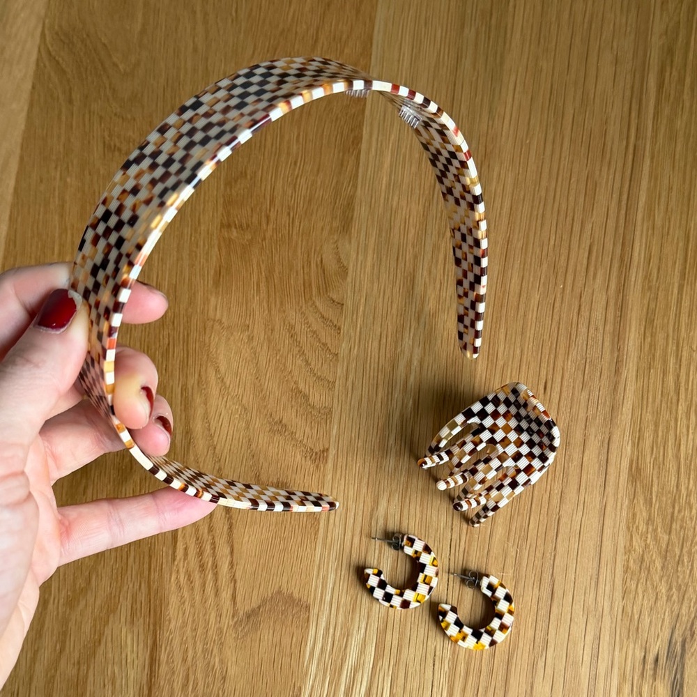 Checkered Headband, Clip, and Earring Set
